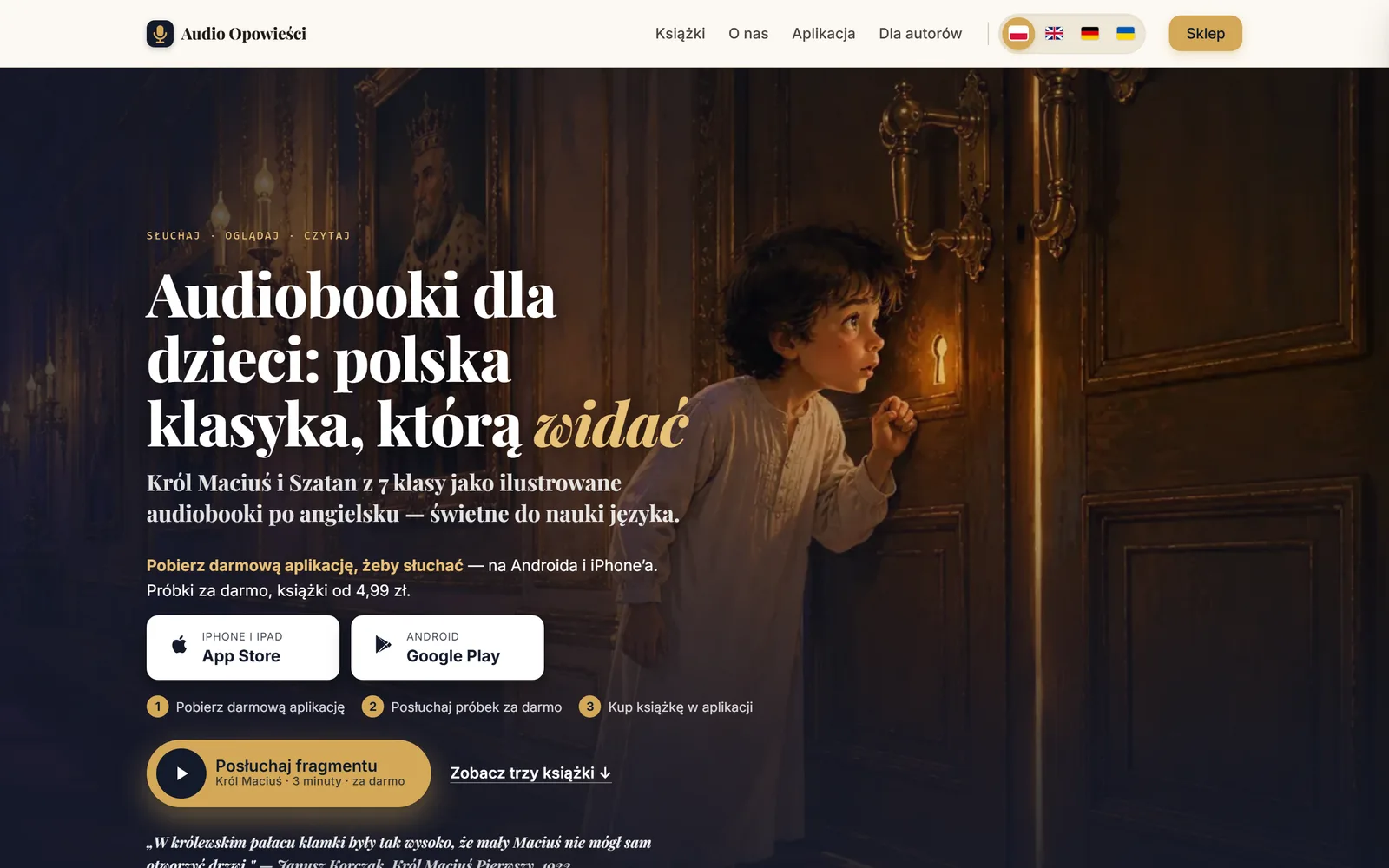 audio-opowiesci.com na komputerze: audiobooki dla dzieci